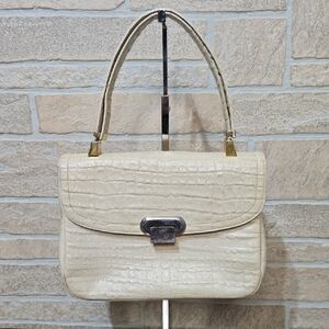 VTG KORET CREAM CROC EMBOSSED LEATHER Adjustable Handle Attached Change Purse